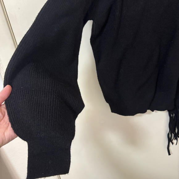 *New with tag* Nordstrom Women's Black mock neck black Sweater with side Fringe - Picture 8 of 14